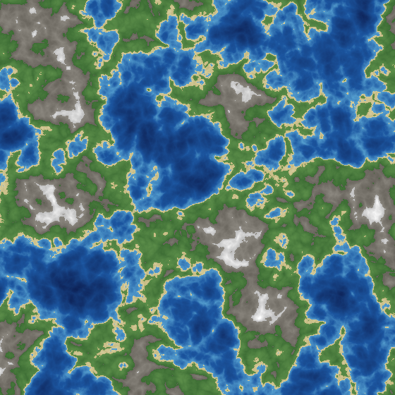Terrain field composed from continent, mountain, and surface layers
