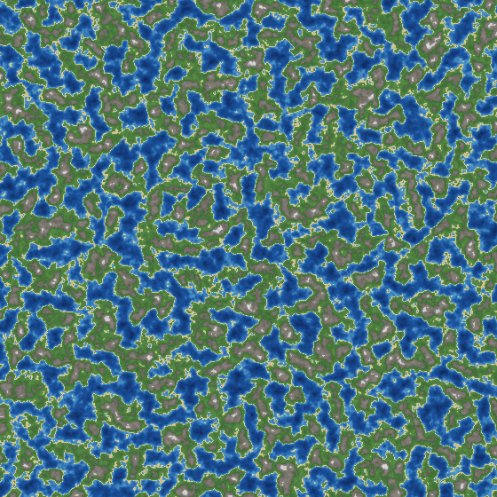 The same terrain at 64 world units per sample with fine octaves removed
